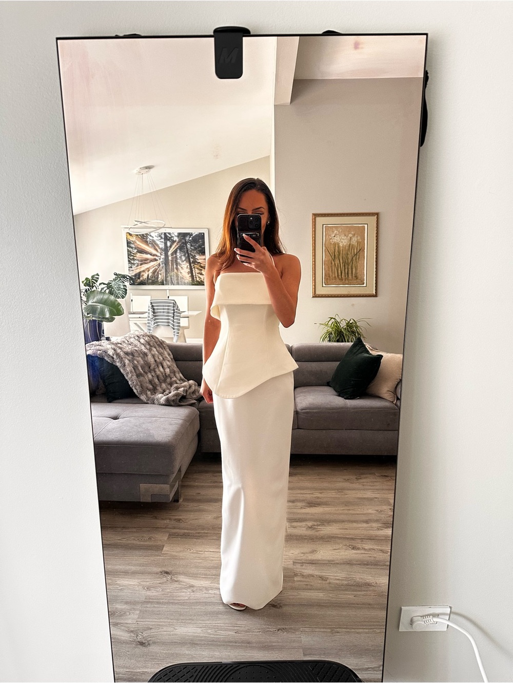 Club L London Strapless White Peplum Column Gown